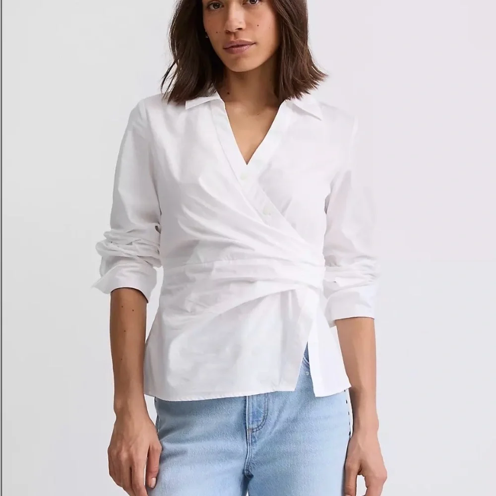 Loft White Side Shirred Poplin top, size 8, NWT - Picture 1 of 4